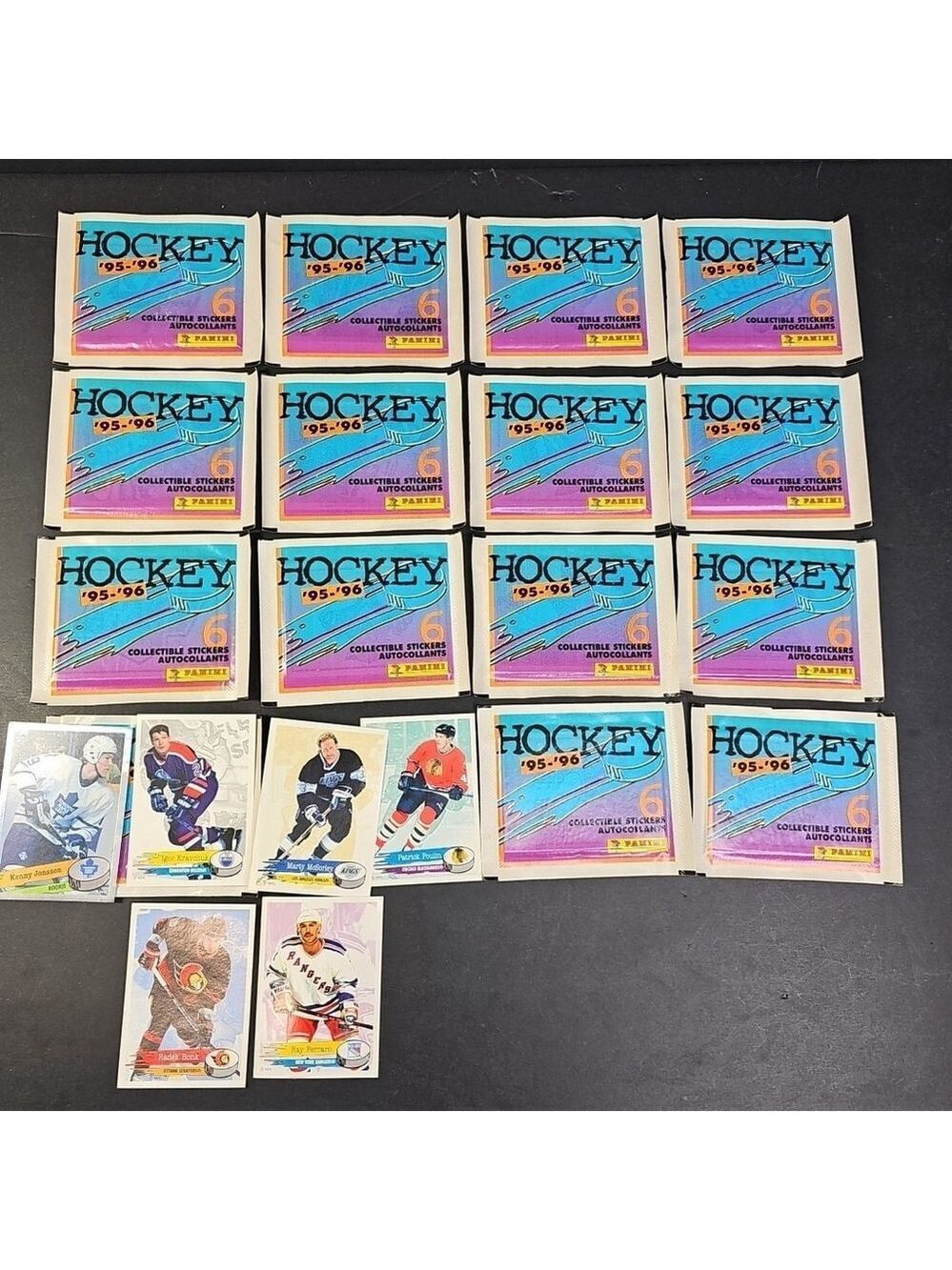 15 Packs of 95-96 Panini Hockey Stickers 14 Sealed 1 Open